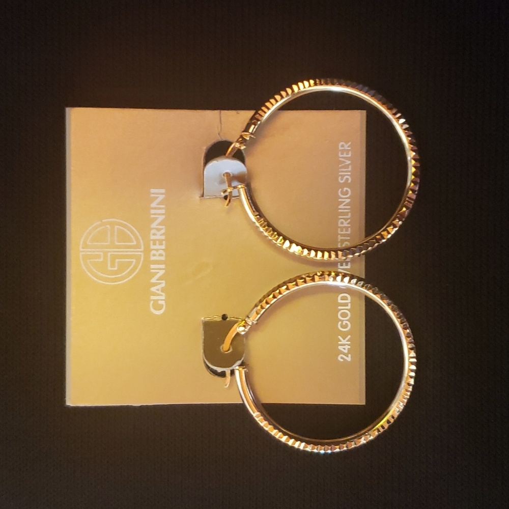 Giani Bernini 24k Gold / Sterling Silver Ridged Hoop Earrings